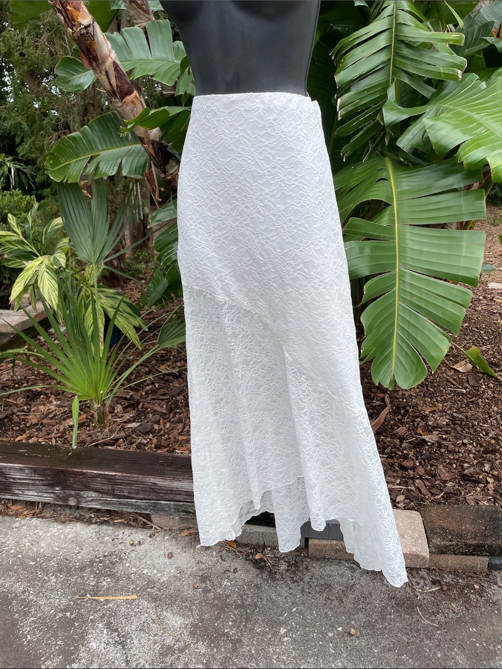 semi sheer lace, high, low maxi ski skirt